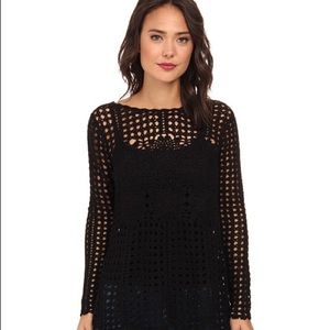 EUC FREE PEOPLE Black Cotton Open Back Crochet Sweater